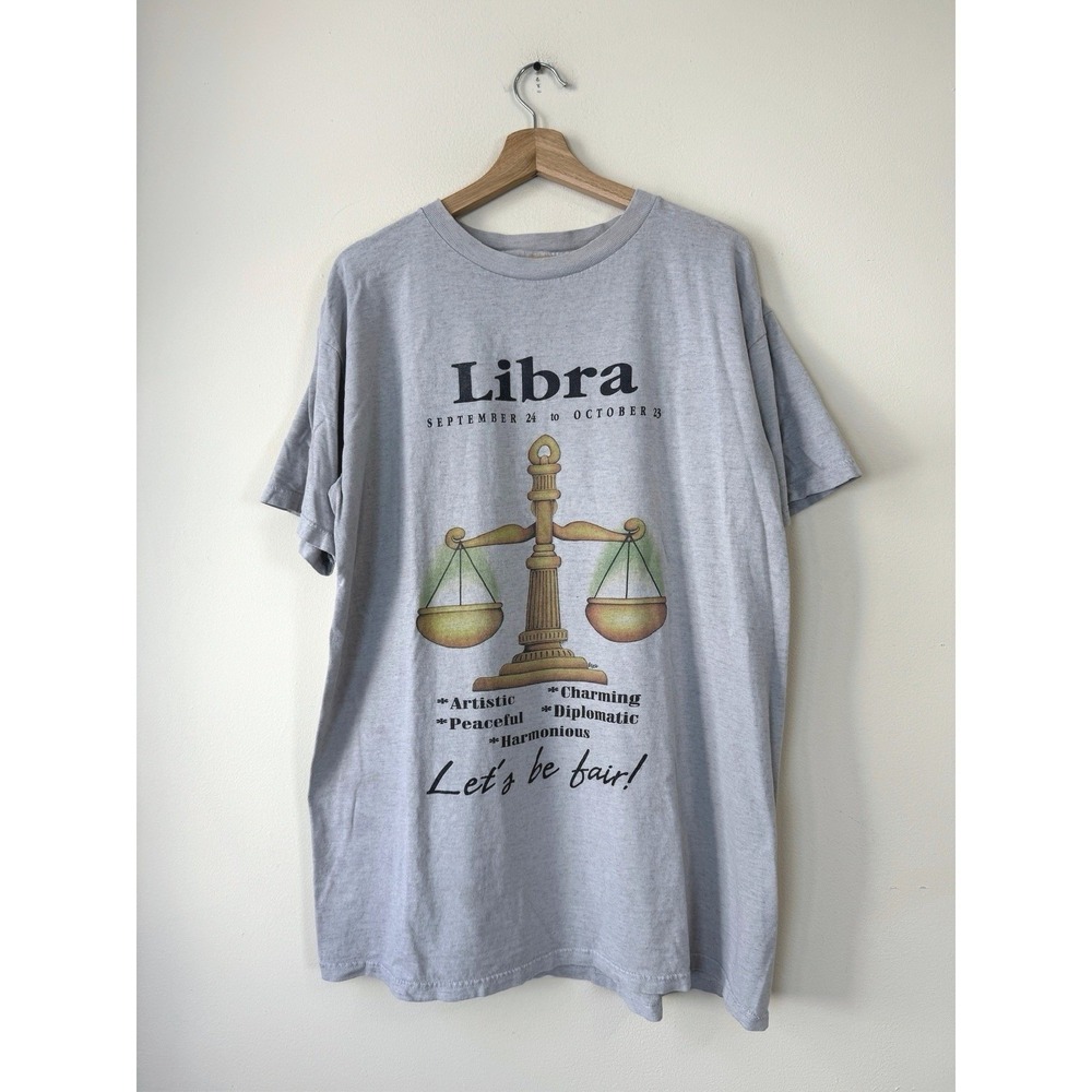Vintage‎ Libra Zodiac Sign Scale Gray Tee Shirt